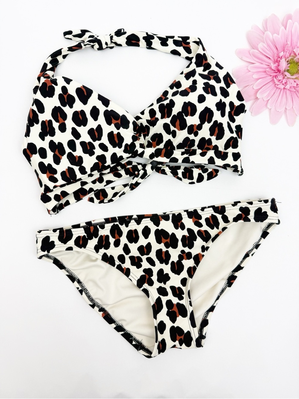 Kate Spade Leopard Animal Print Bikini Set Halter Top Bottoms Two(2) Piece Swim